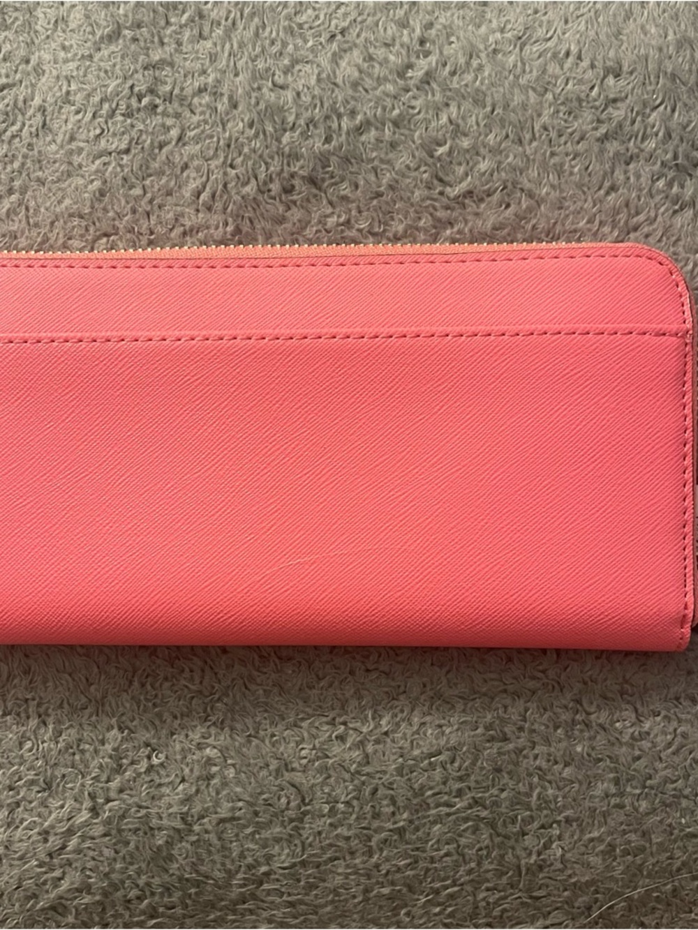 Karl Lagerfeld Paris Pink Zip-Around Saffiano Wallet in Hot Coral - Picture 2 of 9